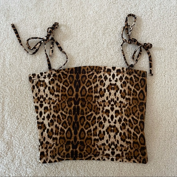 Cheetah print tank top with tie straps - Picture 1 of 2
